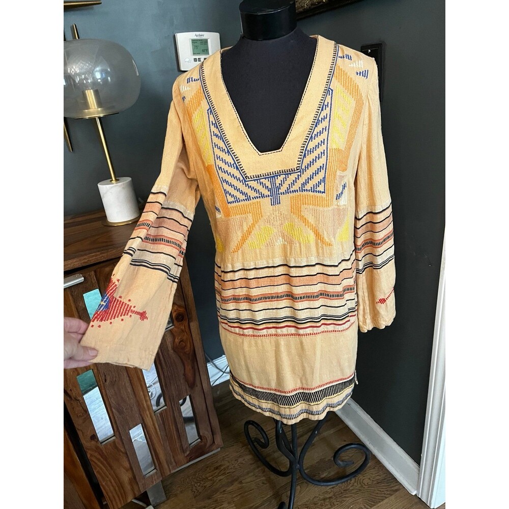 Free People Embroidered Tribal Aztec Bohemian Dress Native American Mini Tunic M
